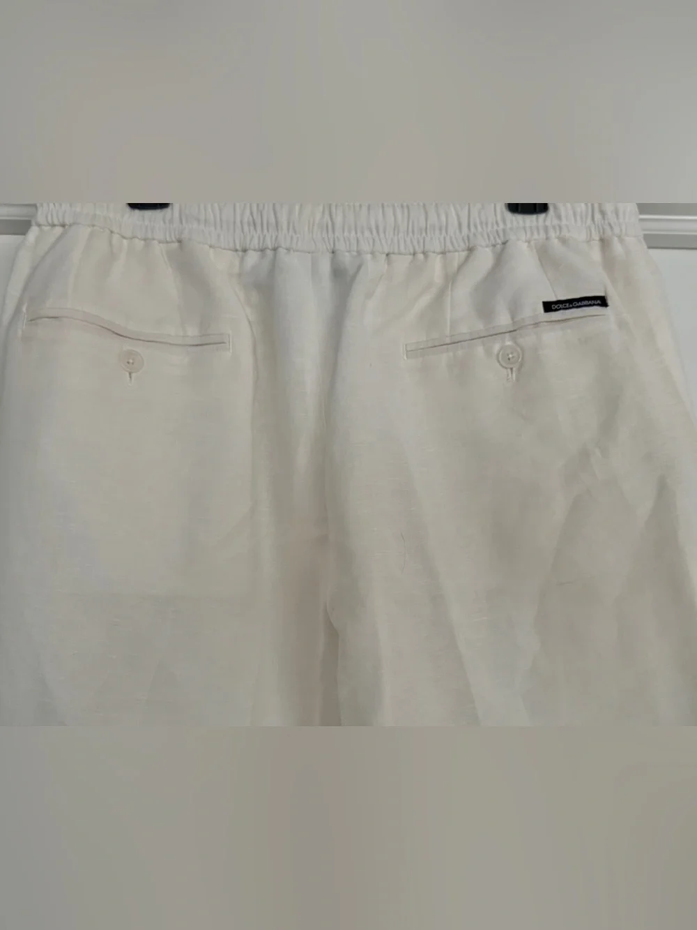 Men’s Dolce & Gabbana Cream Wide-Leg Drawstring Linen Pants Custom- short length